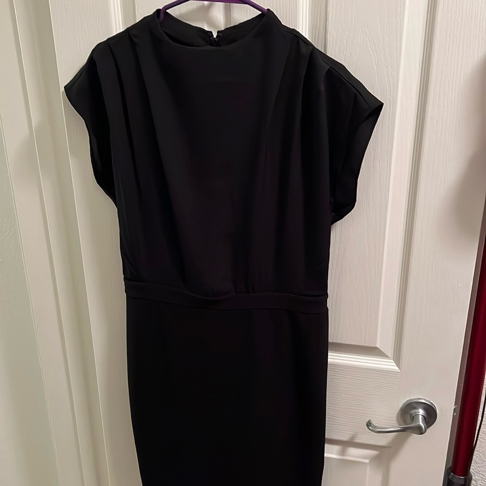 Round neck, black midi dress from Express.